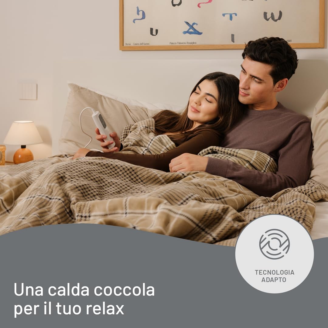 Imetec CaldoPlaid Elegance, Plaid Riscaldabile, Morbida Coperta Elettrica, 180x140 cm, Tessuto Double Face, Risparmio Energetico, Tecnologia Adapto, Rapido Riscaldamento, 6 Temperature, Lavabile