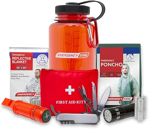 Emergency Zone Kit básico de botella de supervivencia Kit de suministros de emergencia compacto para artículos esenciales de campamento, espacio de