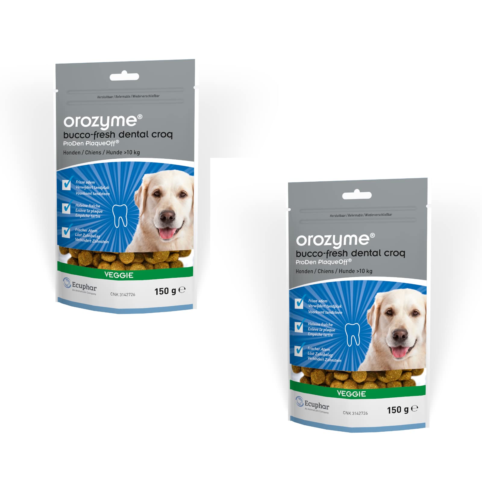 ecuphar Orozyme Bucco-Fresh Dental Croq | Doppelpack | 2 x 150 g | Für große Hunde | Ergänzungsfuttermittel für Hunde und Katzen | zur Unterstützung der Zahnpflege und Maulhygiene