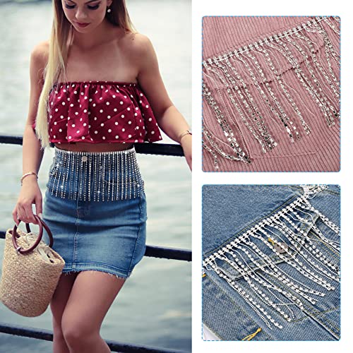 2 Rhinestone Fringe Trim Rhinestone Ribbon Tassel Chain Diamond Crystal Tassel Fringe Trim Face Veil For Sewing Crafts Wedding Party Clothing Accessories Female Jewelry Diy Decoration #TOP2