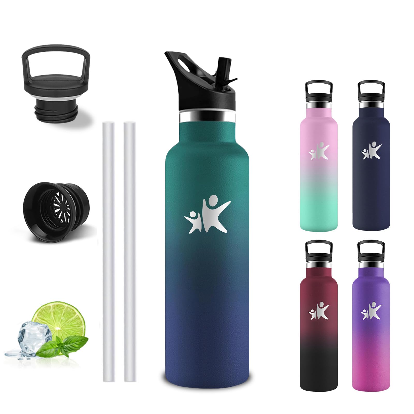 Borraccia Termica 500 ml, Senza BPA, Borraccia con Cannuccia, Bottiglia Termica Senza Perdite, Borracce Termiche, Acciaio Inossidabile 18/8, Borracia Metallo per Campeggio, Viaggio, Palestra