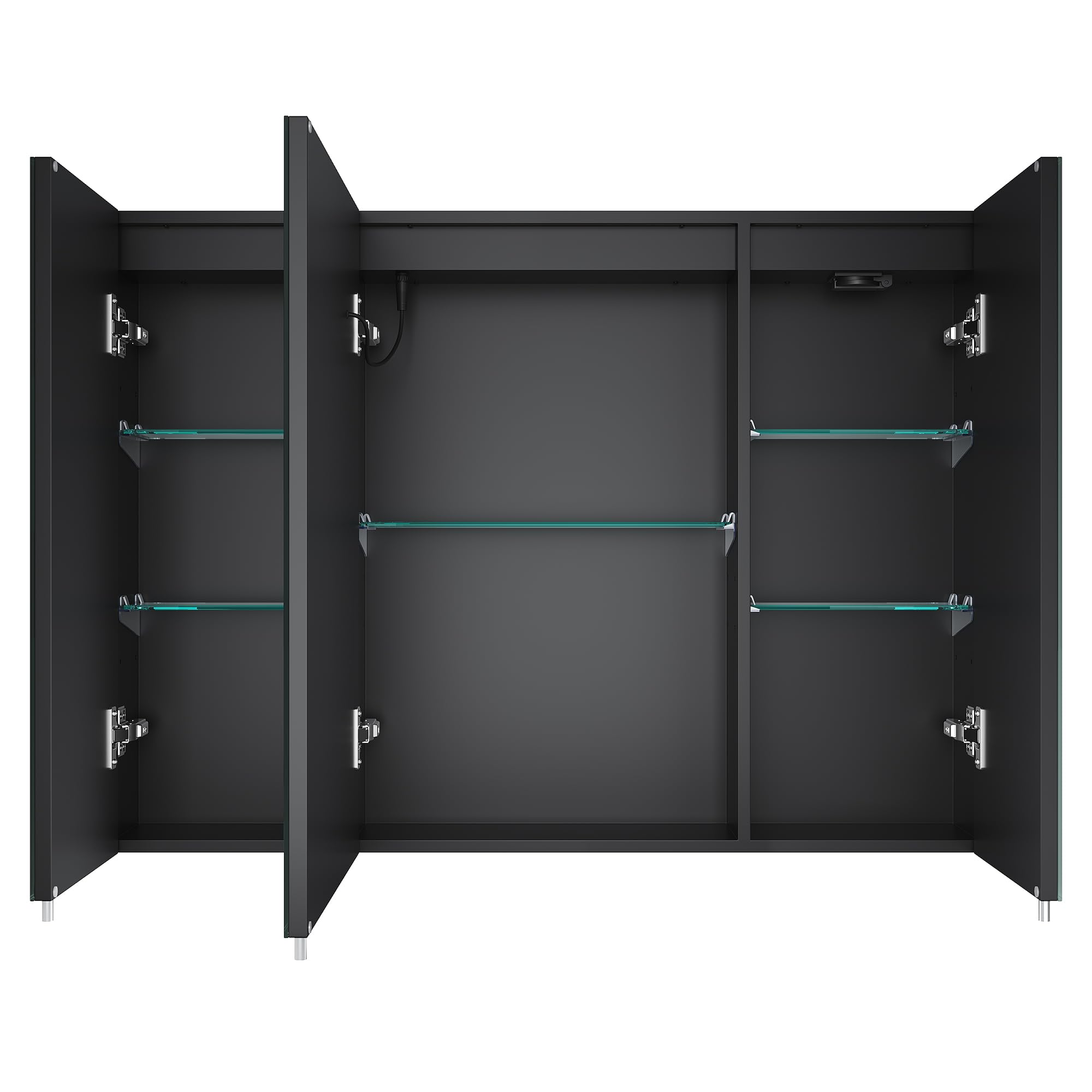 SONNI Armadietto a specchio da bagno con illuminazione e presa a 3 porte, con interruttore touch, 3 colori di luce regolabili, senza appannamento, per il bagno, 90 x 65 cm, nero opaco