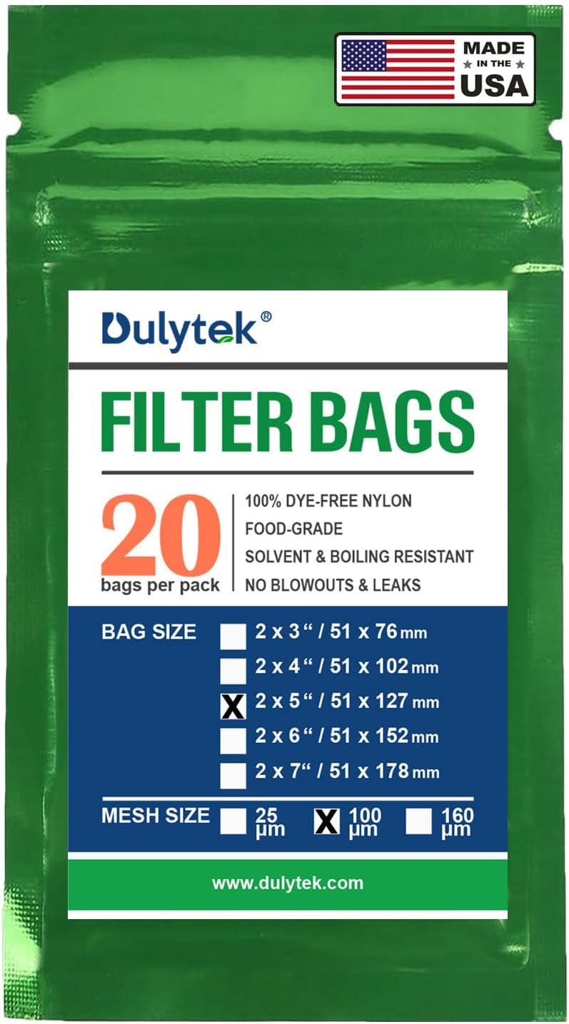 Dulytek Premium Nylon 20 Pcs Filter Bags, 100 Micron, 2" x 5", Double-Stitching, Zero Blowouts, Made in the USA