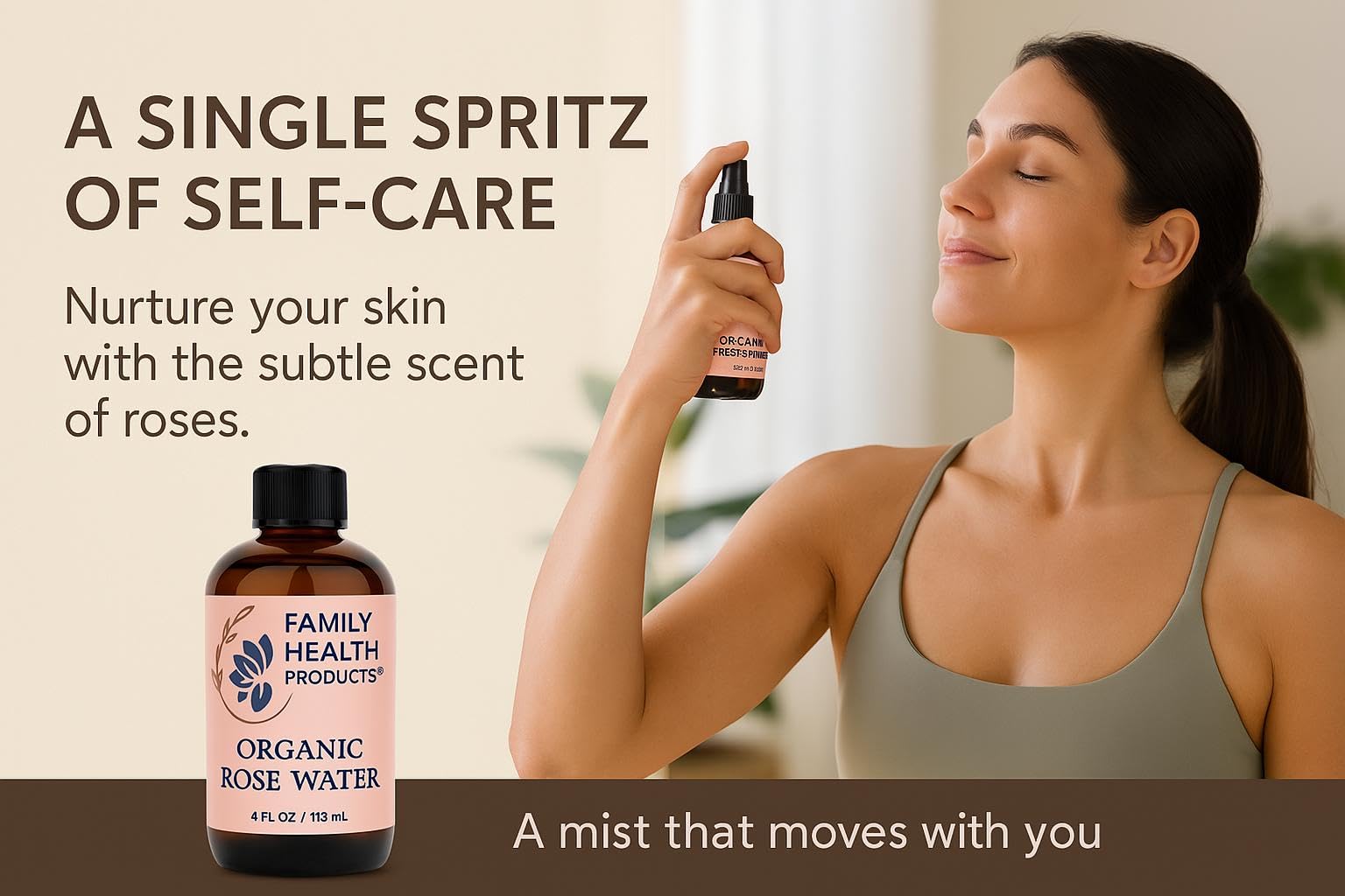 Organic Rose Water Spray for Face, Hair & Body – 100% Pure Agua de Rosa Mist Toner – 4oz – Family Health Products