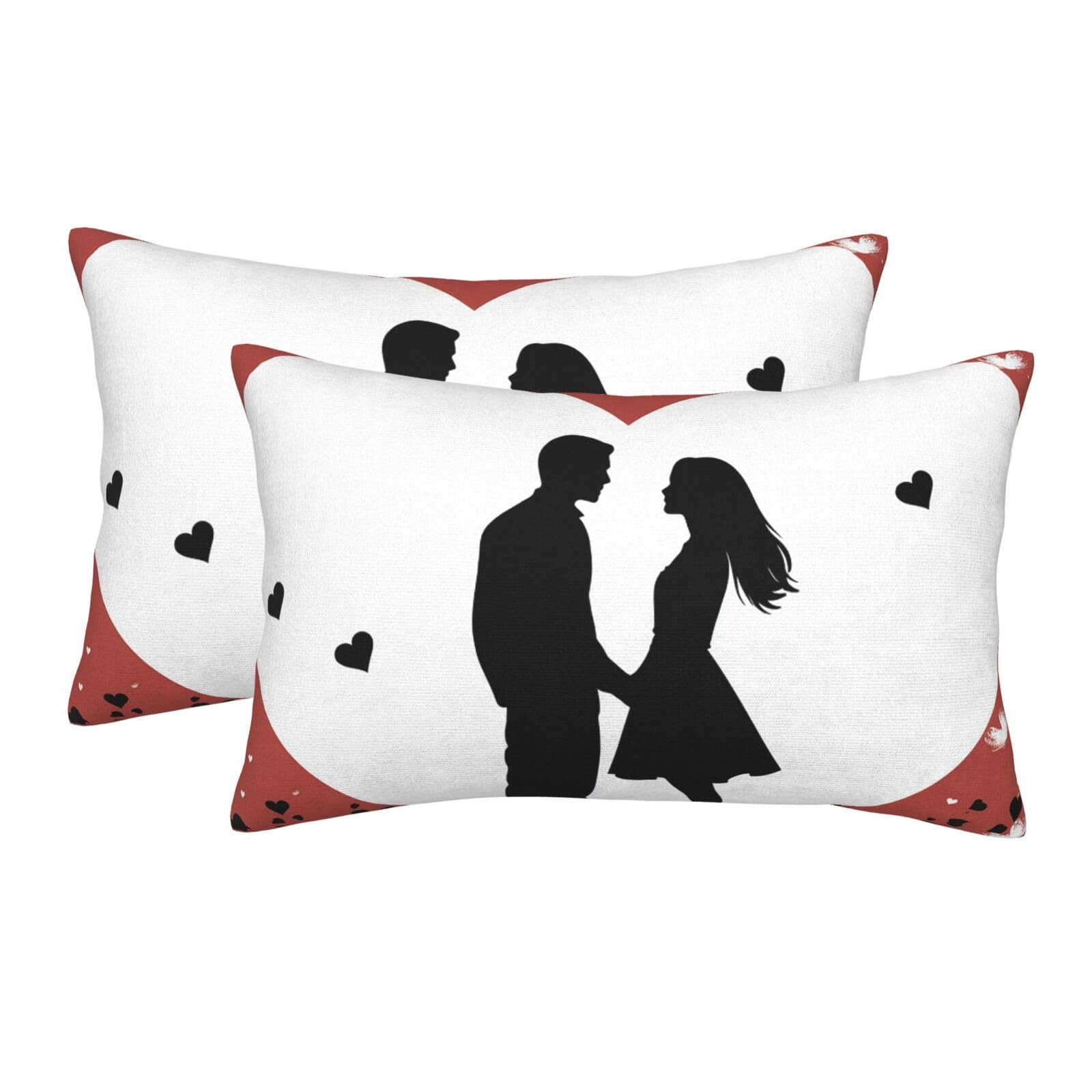 2 Pack Standard Size Pillow Cases for Hair and Skin Soft Breathable Pillow Case Covers with Hidden Zipper Couple Silhouette and Heart Shape Pillowcase 20"x30" Pillow Cover for Sleeping Gift