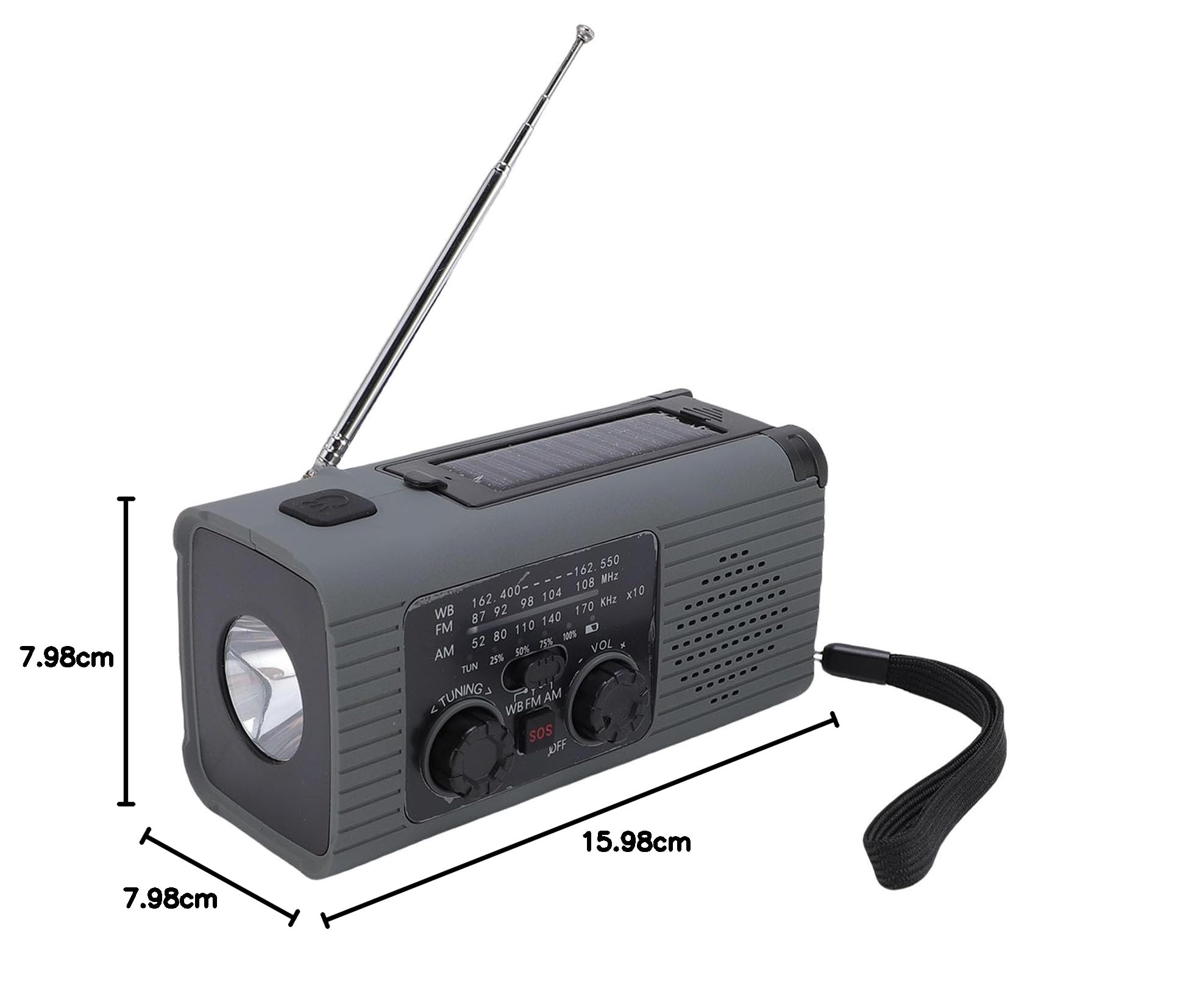 Radio z korbką słoneczną, Awaryjna ładowarka Radia z korbką ręczną z Akumulatorem Litowo-jonowym 2000 MAh, Prognoza Pogody AM/FM NOAA, Zasilanie Słoneczne USB, Chowana Lampa do