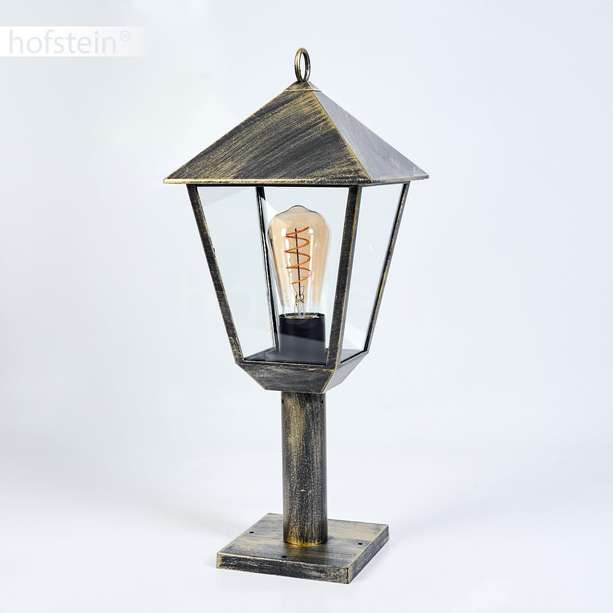 HOFSTEIN Lampa zewnętrzna Anfei, lampa cokołowa z metalu/szkła w kolorze brązowo-złotym/przezroczystym, oświetlenie ścieżki o antycznym wyglądzie, wysokość 50 cm, oświetlenie ogrodowe IP44, 1 x E27,