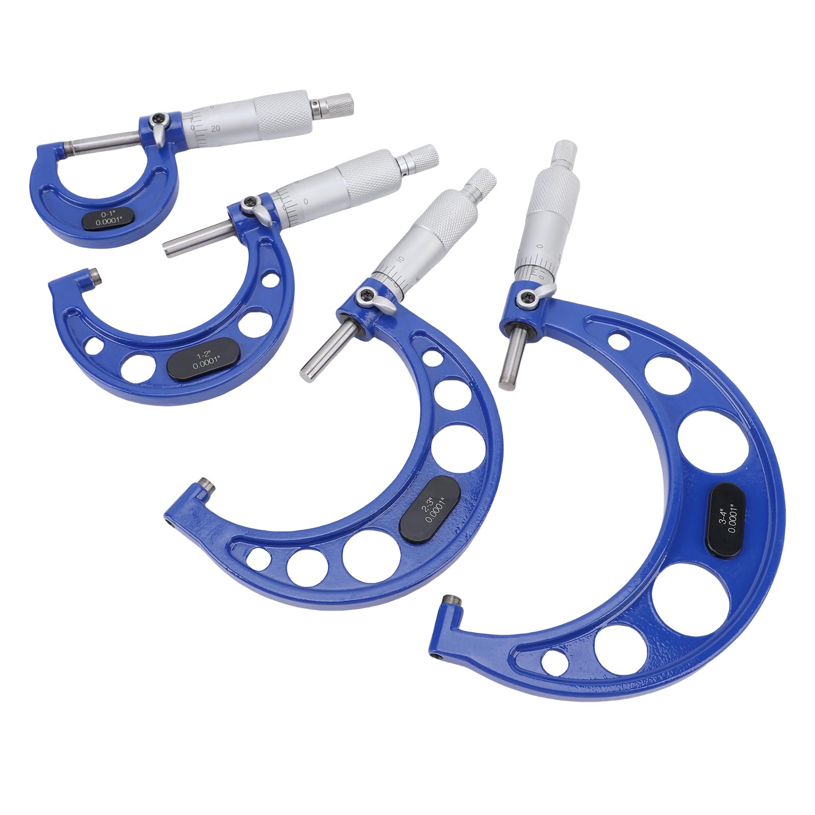 Set Micrometri Esterni, Calibro a Vite e Strumenti di Misura 4 Pezzi da 0-1 1-2 2-3 3-4 Pollici, Graduazione 0,0001 Pollici per Officina e Lavorazioni Meccaniche CNC