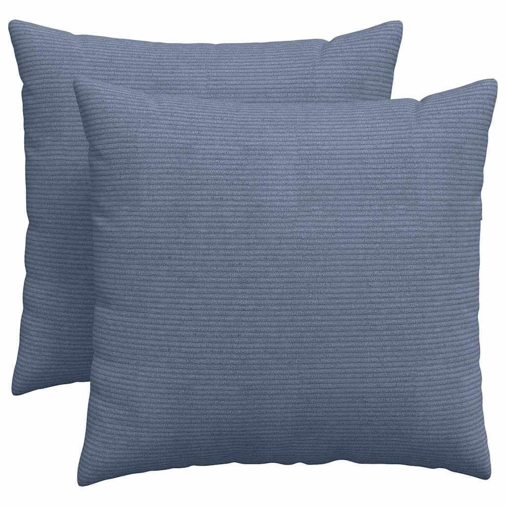 Set 2 Cuscini Divano Blu 50x50 cm Tessuto Corduroy Sfoderabili | Morbidi cuscini quadrati per soggiorno e camera da letto con imbottitura soffice e chiusura a cerniera pratica.