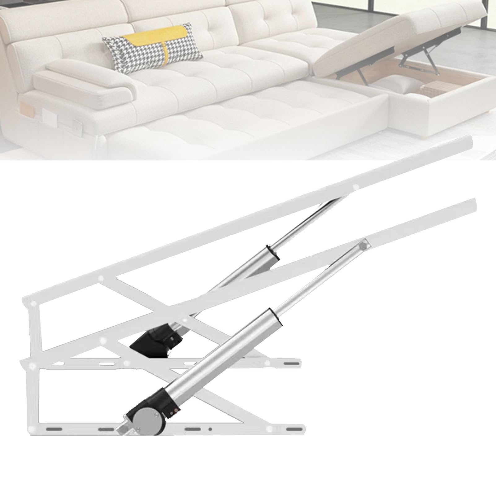 SENJINGHUA Bed Lift Mechanism with Remote Control, 600kg Load Capacity 2 PCS Electric Hydraulic Gas Spring Bed Storage Lift Kit for Storage Sofa Cabinet Space Saving White-110cm