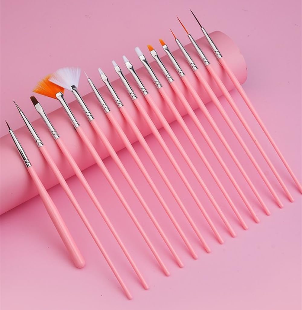 FULINJOY Lot de 21 pinceaux pour nail art, 1 palette de nail art en résine, 5 stylos pointillés pour nail art, 15 pinceaux de nail art, palette de mélange de vernis à ongles, stylo double face