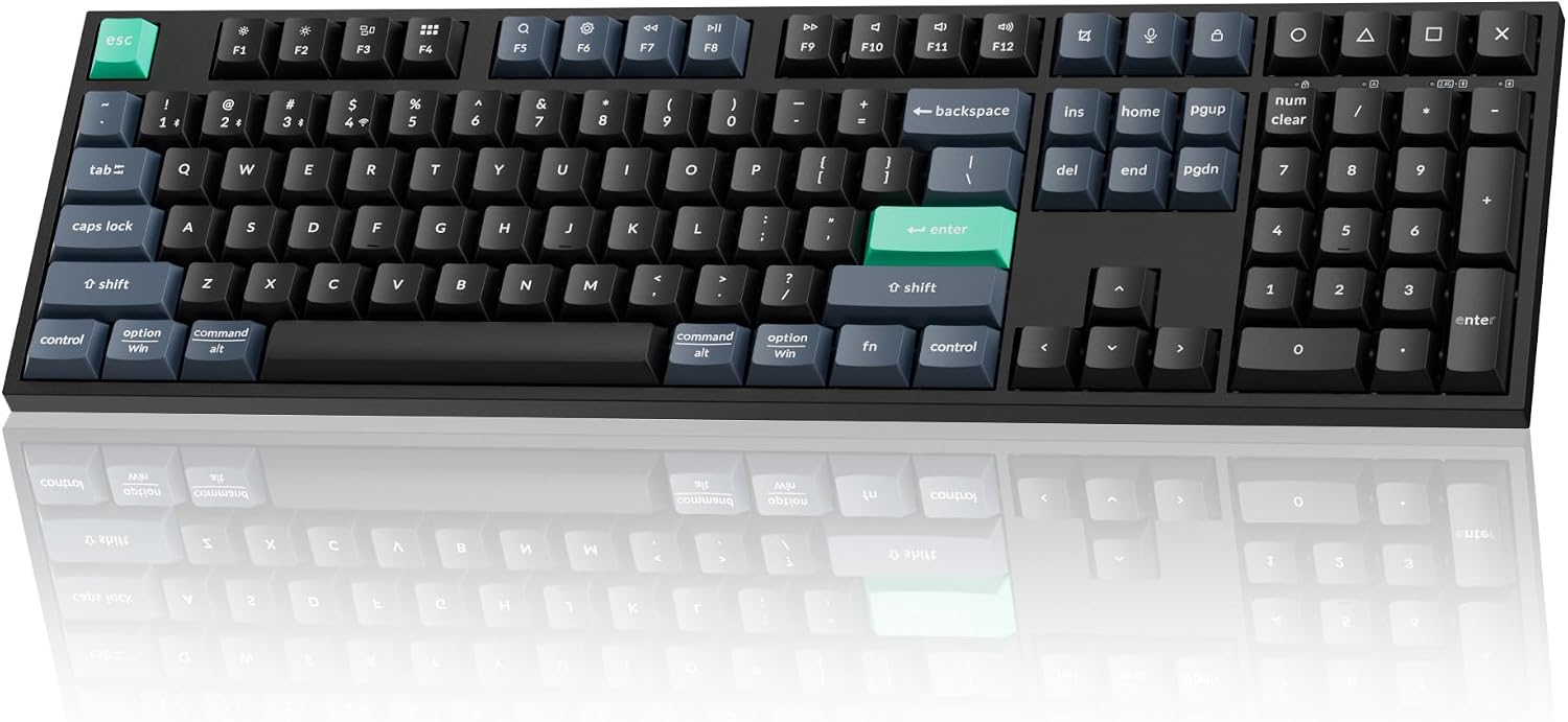 B36 2.4 GHz Wireless Bluetooth 100% Full-Size Layout Keyboard | Launcher Support, Silent Typing with Numeric Keypad, Ergonomic Angle, Compatible for Mac Windows Linux - Black