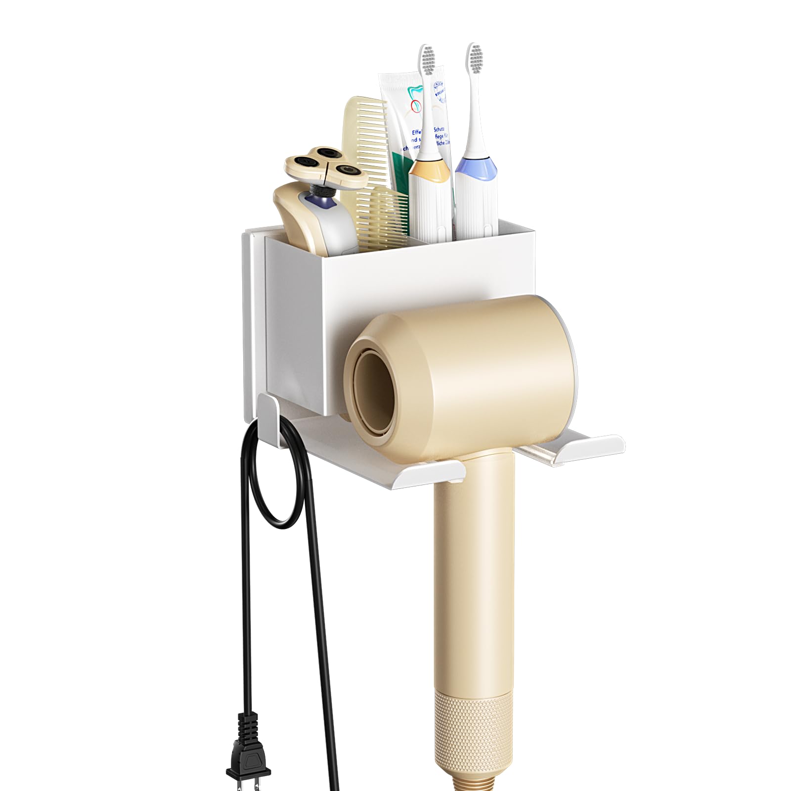 ZDDLOINP Hairdryer Holder Wall Mounted with Storage Compartment, White