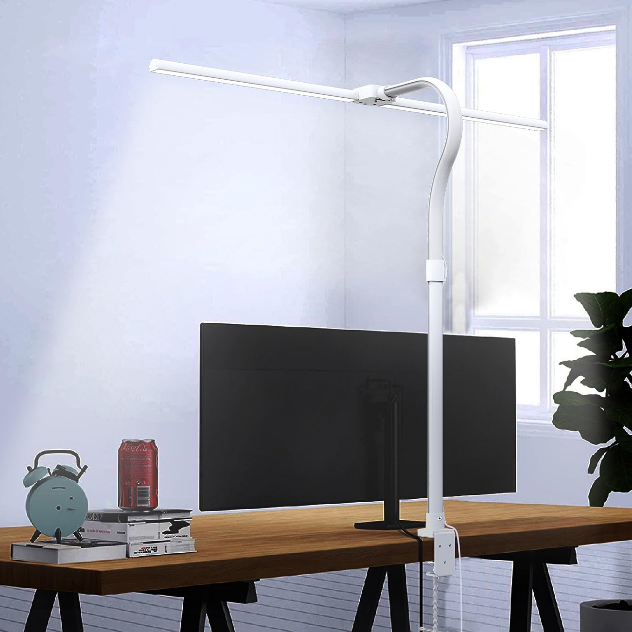 Lampada LED da scrivania per monitor a doppia testa con morsetto, 1.000 lm, bianca