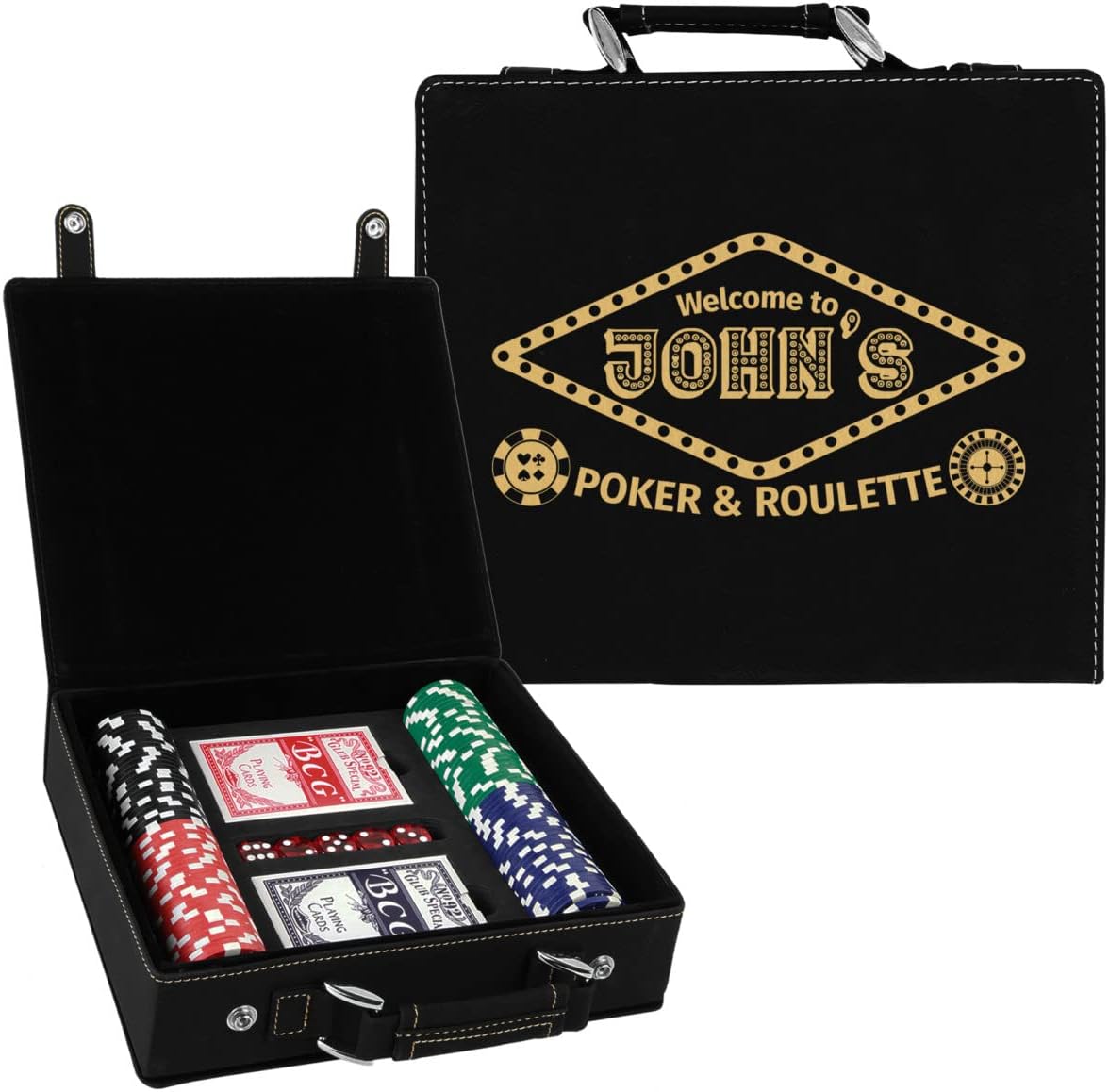 Sofia's Findings Personalized Casino Leatherette Poker Chip Set - Black Gold
