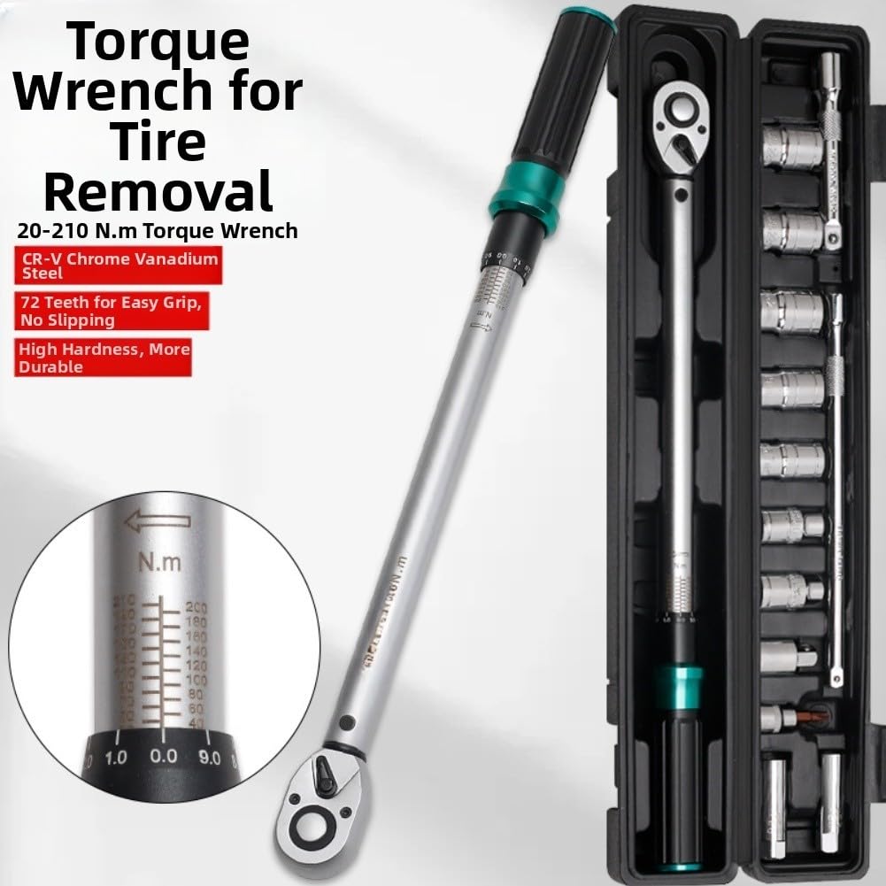 Set di chiavi dinamometriche, 20-210 Nm, chiave dinamometrica a scatto da 1/2", con bussole in cromo vanadio che supportano elementi di fissaggio da 8 mm a 24 mm per riparazioni auto (7)