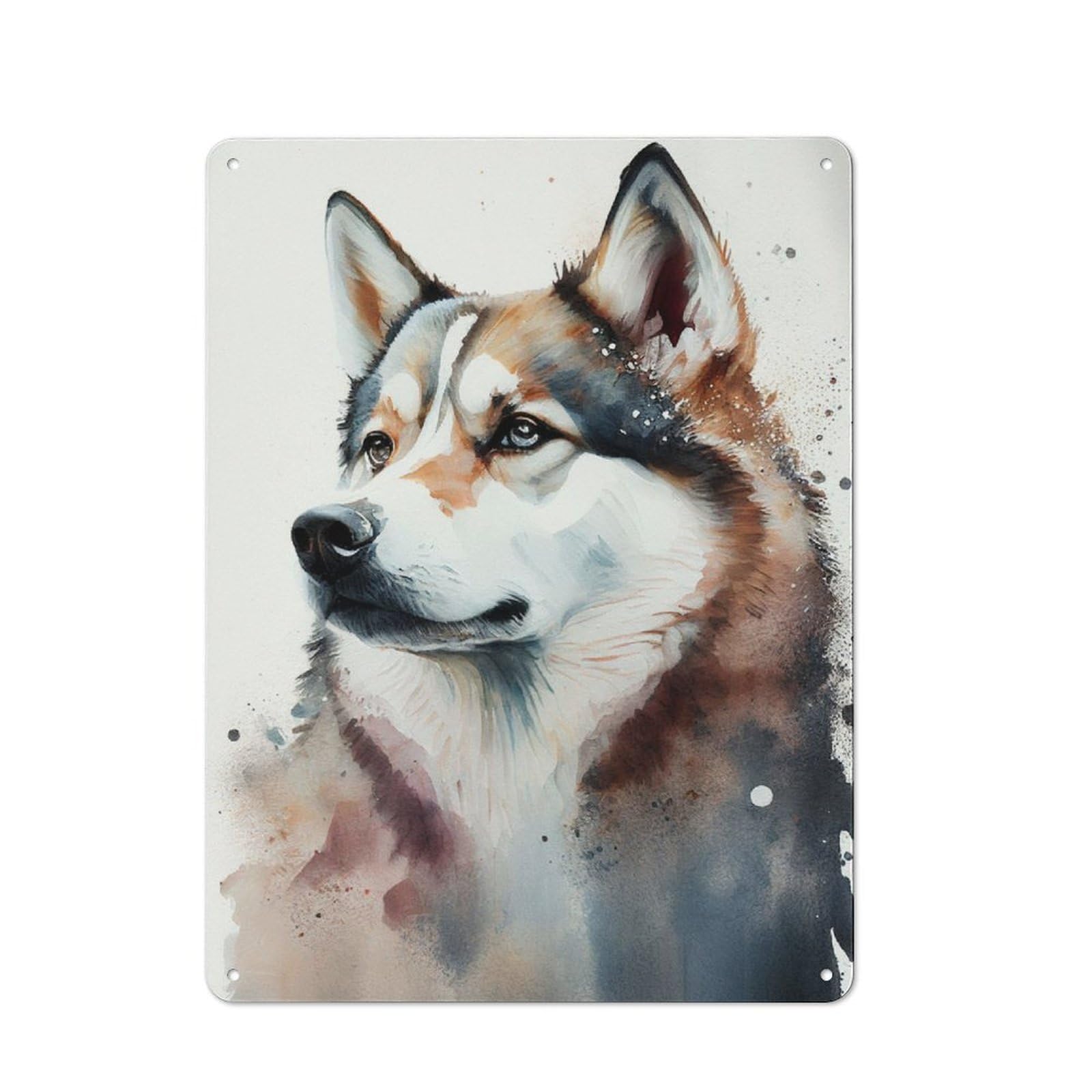 Junmoney Husky Animal Watercolor Retro Tin Sign 40X30cm For Workshop Wall, For Collectors Of Retro Metal Wall Decor