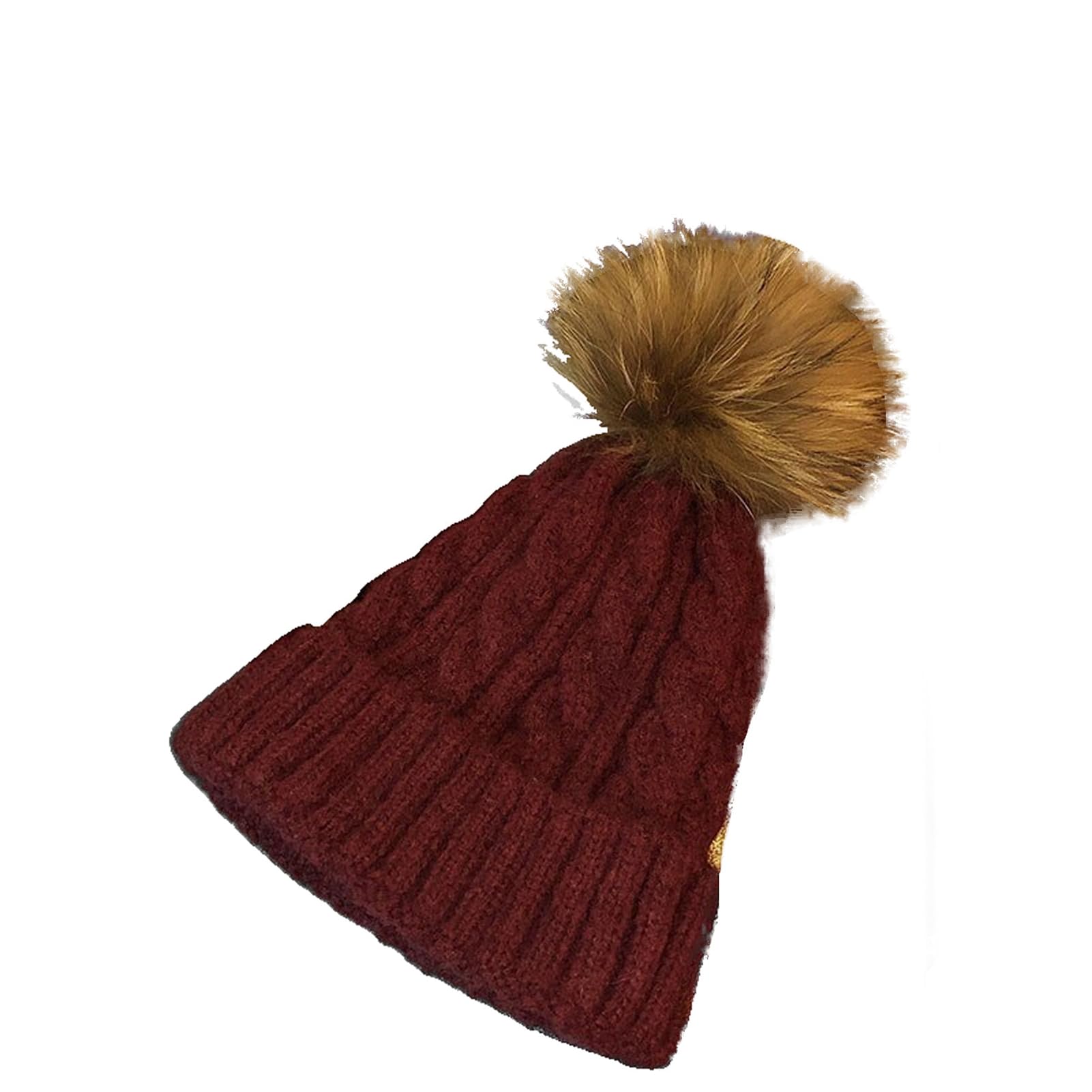 Damskie zimowe czapki z pomponem, ciepła dzianinowa czapka beanie, szydełkowa czapka (bordowa, jeden rozmiar)