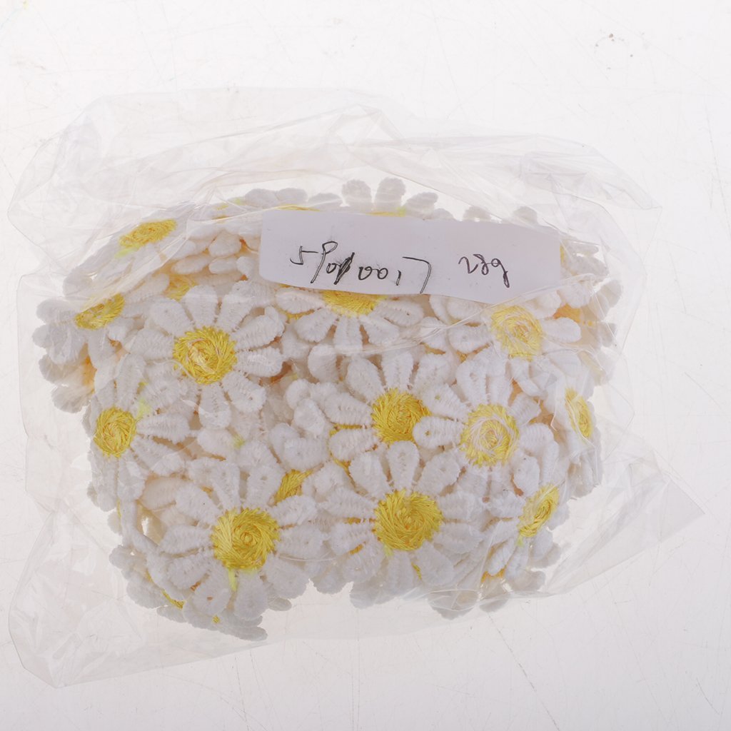 zalati Lace with Daisy Flower 3 Yards/ 108 inches Trims Embellishment for DIY Embroidered Sewing and Craft - White and Yellow - Image 3