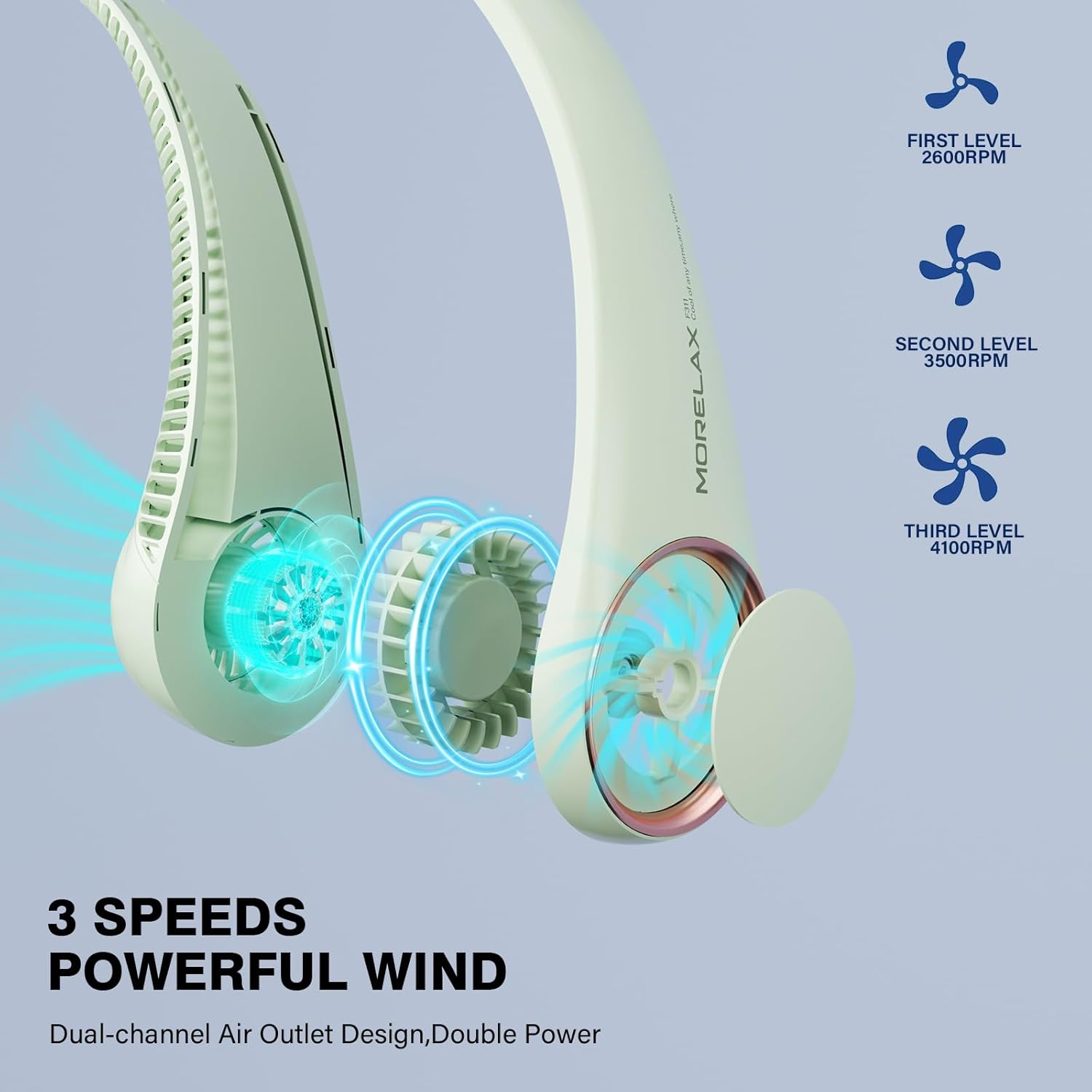  Neck Fan, USB Rechargeable Personal Fan,Hand Free Bladeless Portable Fans,4000 mAh, 3 Speeds,72 Air Faster softer 360° Cooling, Ultra Quiet,Gift Suitable for Home, Office, Travel, Sports Green thumbnail