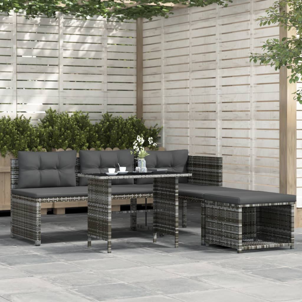 KCCKOM Garden Furniture Set 4 Piece Patio Dining Set with Cushions Gray Poly Rattan