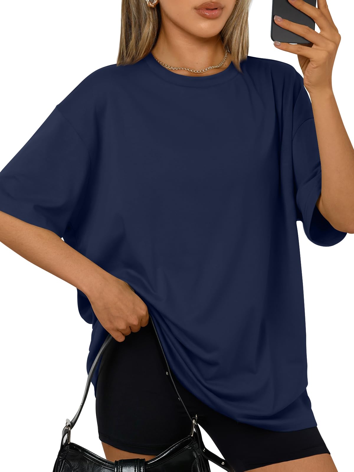 Trendy Queen Womens Oversized T-Shirts Short Sleeve Crew Neck Summer Tops | Midweight Poly-Cotton Blend, Drop Shoulder Loose Fit