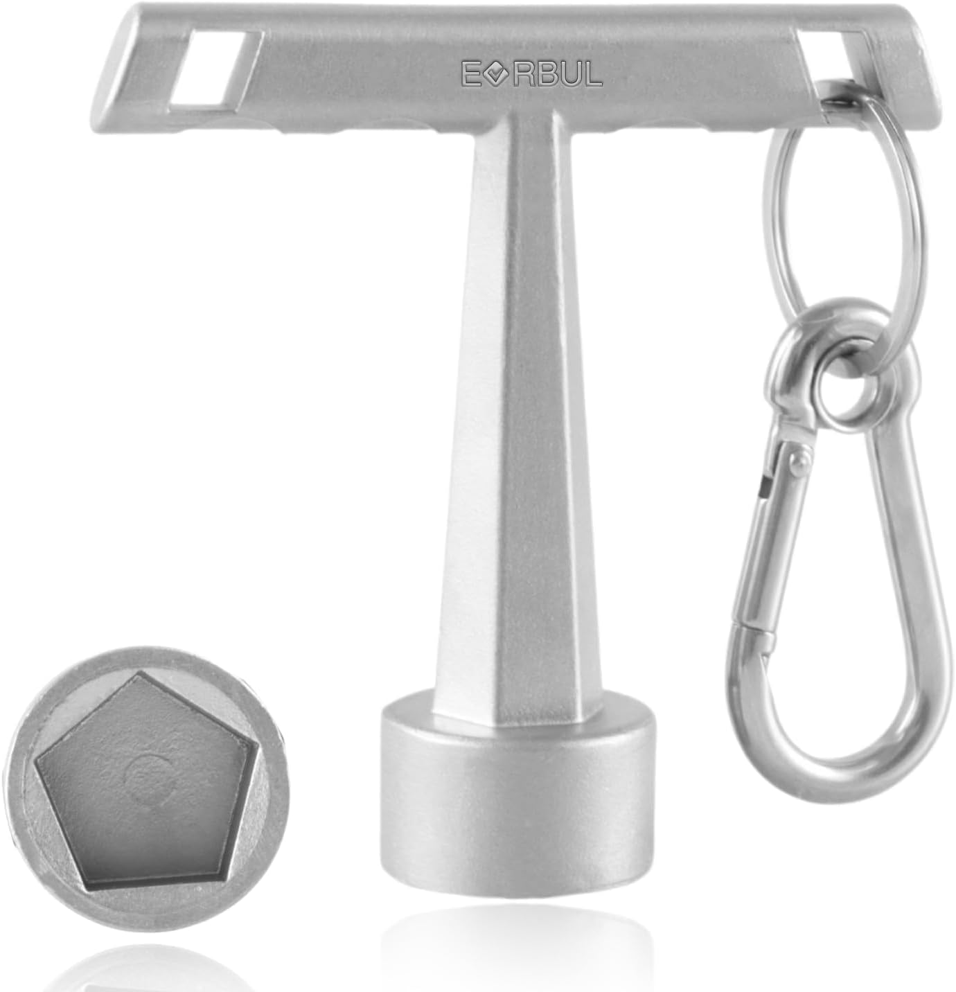 EVRBUL Upgraded Stainless 13/16" Penta Curb Box Key Wrench with Anti-Loss Keychain for Pentagon Curb Stop Boxes 5 Point Water Meter Key for Meter Pit Lids Water Valve Shut Off Tool