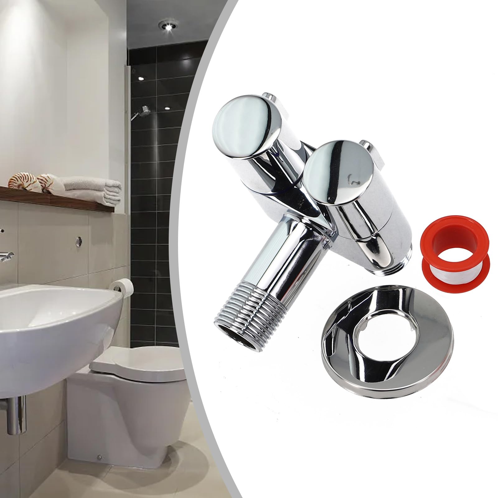 DAZZLEEX Vanne d'angle à double contrôle, G1/2 1 entrée deux sorties double commande pour machine à laver et toilettes Vanne triangulaire (argent)
