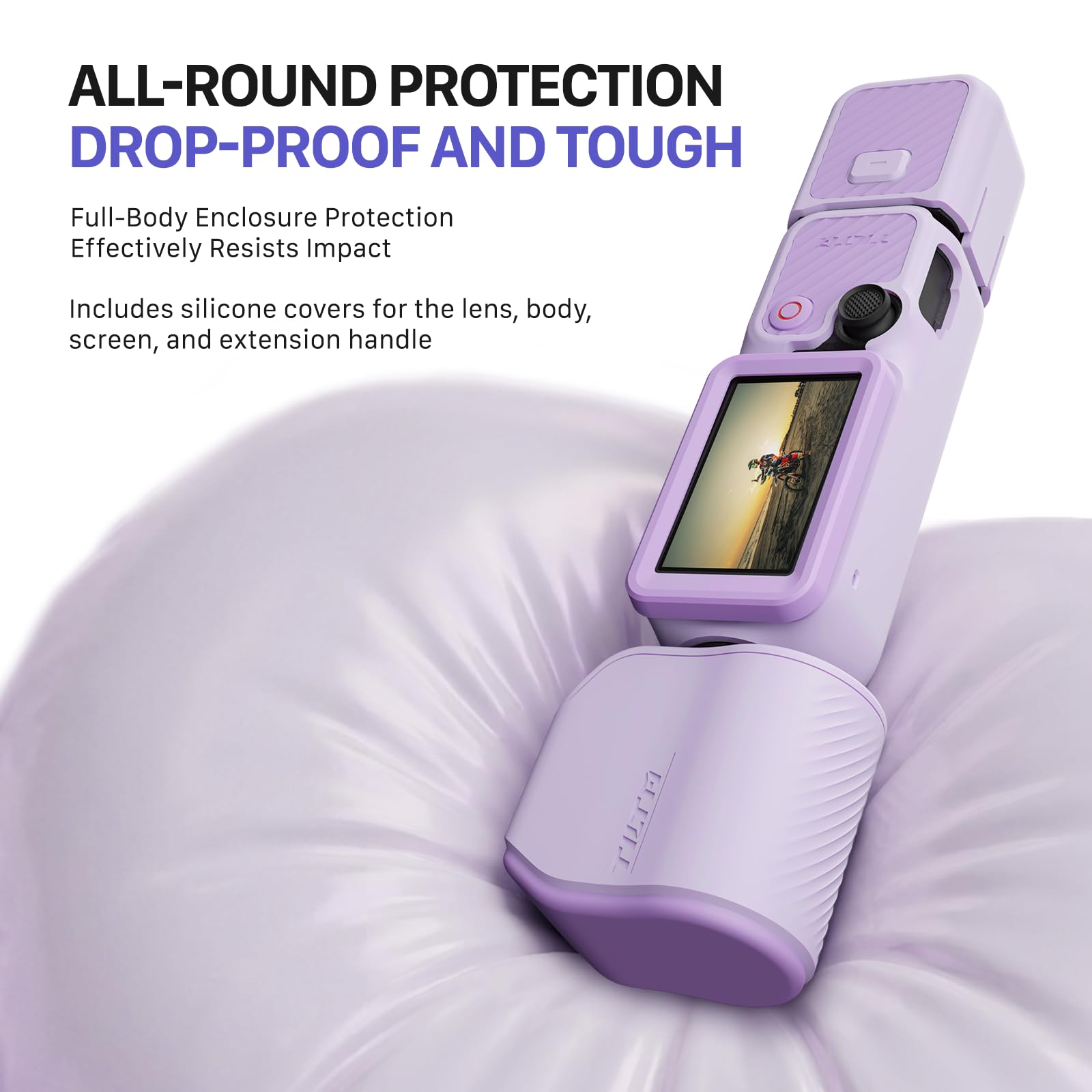 Tilta Silikon Schutzhülle Komplettset für DJI Osmo Pocket 4, Rundumschutz Protective Case, Weiches Silikonmaterial, Mit Bildschirm + Gimbal + Griff + Verlängerungsgriff Cover - Lila TA-T96-PCB-LP