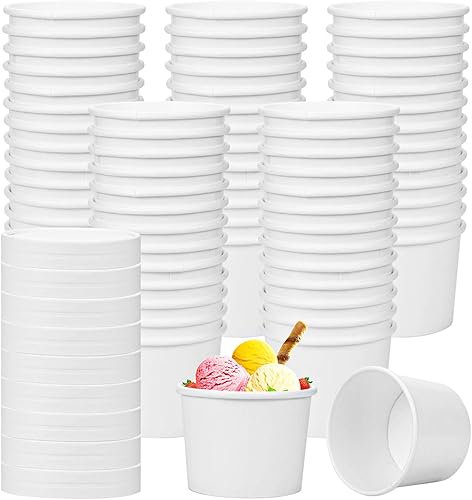 Hedume Paquete de 75 tazas de helado con 75 tapas, cuencos de papel desechables de 8 onzas para postre para alimentos calientes y fríos, sopa,