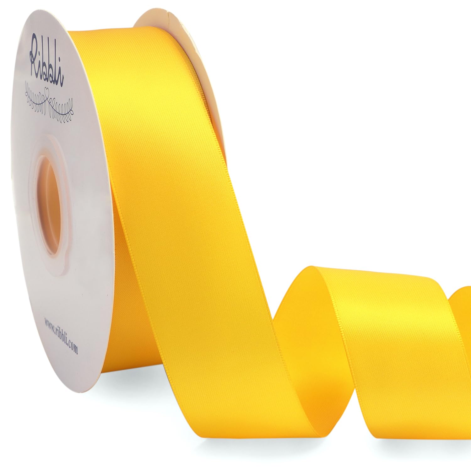 Ribbli Maize Yellow Satin Ribbon Double Faced Satin 1-1/2 Inch x Continuous 50 Yards-Yellow Ribbon for Gift Wrapping Crafts Wedding Decoration Bows