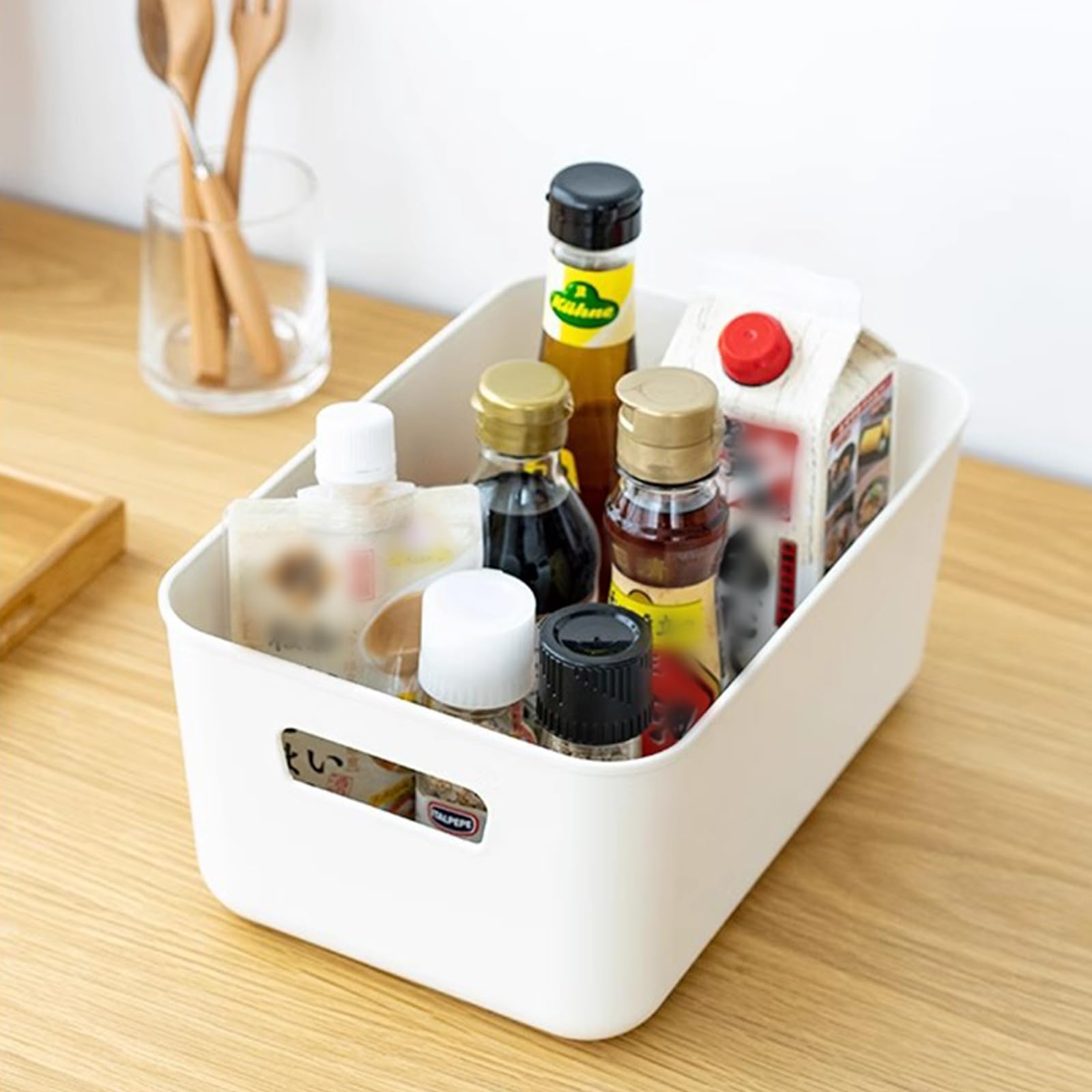 SHUESS 10 cajas de almacenamiento de plástico, 30 x 20 x 12,5 cm, grandes cestas blancas, cajas de almacenamiento, cajas organizadoras de plástico con asa, caja de plástico apilable para cocina