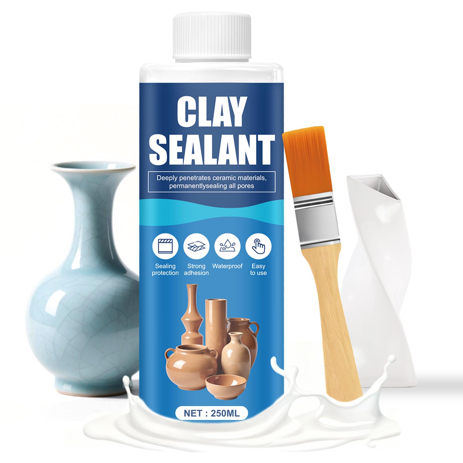 ALLONY Sigillante per Gesso Ceramico, Sigillante per Ceramica, Vernice per Argilla Sigillante, Impermeabilizza, Lucido per Argilla Senza Cottura, Gloss Varnish per Argilla, Gesso e Terracotta, 250ML