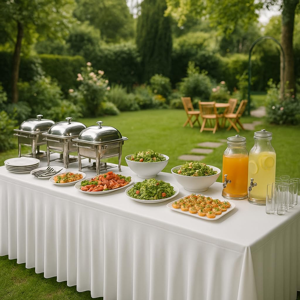 Deluxe Tischhusse Bankett, Büffet Tischhussen Stretchhusse Husse Hussen Biertischhusse Bierzeltgarnitur für Hochzeit Event weiß 70x140 cm