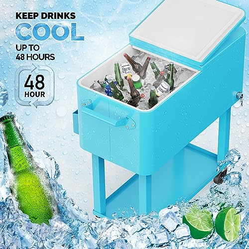 Image of VINGLI Rolling Ice Chest, Portable Patio Party Bar Drink Cooler Cart, with Shelf, Beverage Pool with Bottle Opener