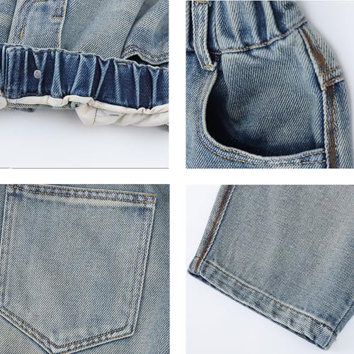 Boys Straight Leg Baggy Jeans Kids Boys Elastic Waist Casual Loose Pull On Denim Pants with Pockets 5-14 Years3
