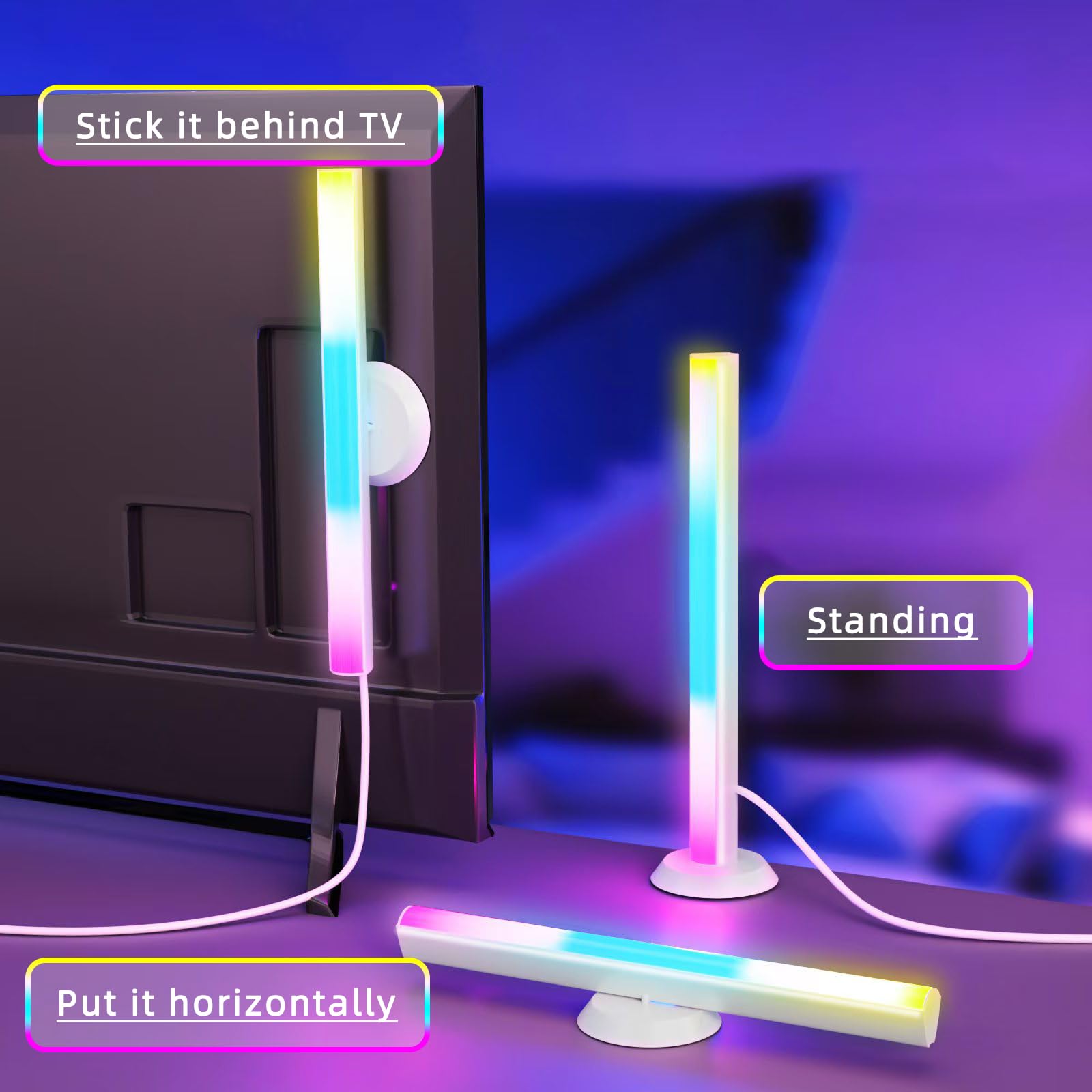 Barra de luz LED inteligente, luz de fondo de TV, barra de luz RGB para habitación con 16 millones de colores, luces de juego que se sincronizan con música, control de aplicación de iluminación