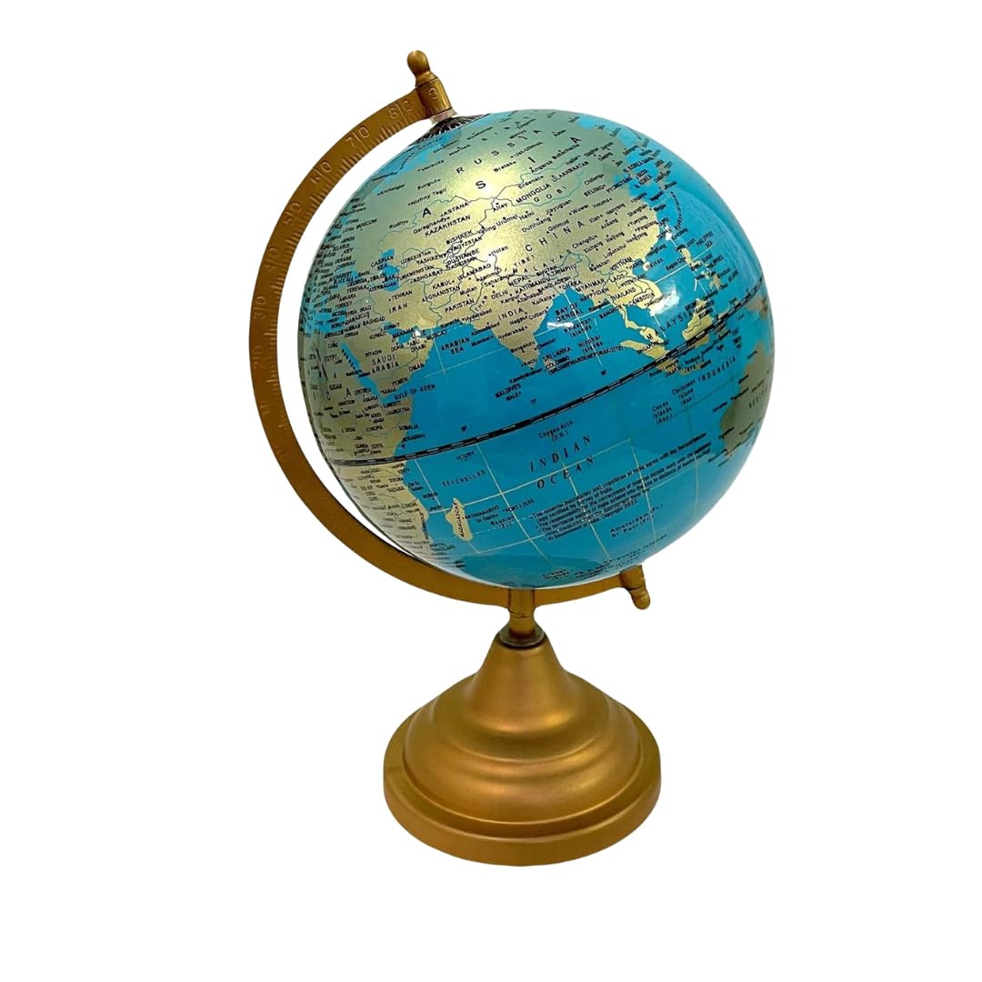 Stonkraft Decorative Globe - Political Globe for Home Decor or Office Desk Accessory | 10 Inch Height / 8 Inch Diameter | Painted Iron Arc and Base | Showpiece for Living Room (Blue) (B0D94CZBY5) Amazon Price History, Amazon Price Tracker