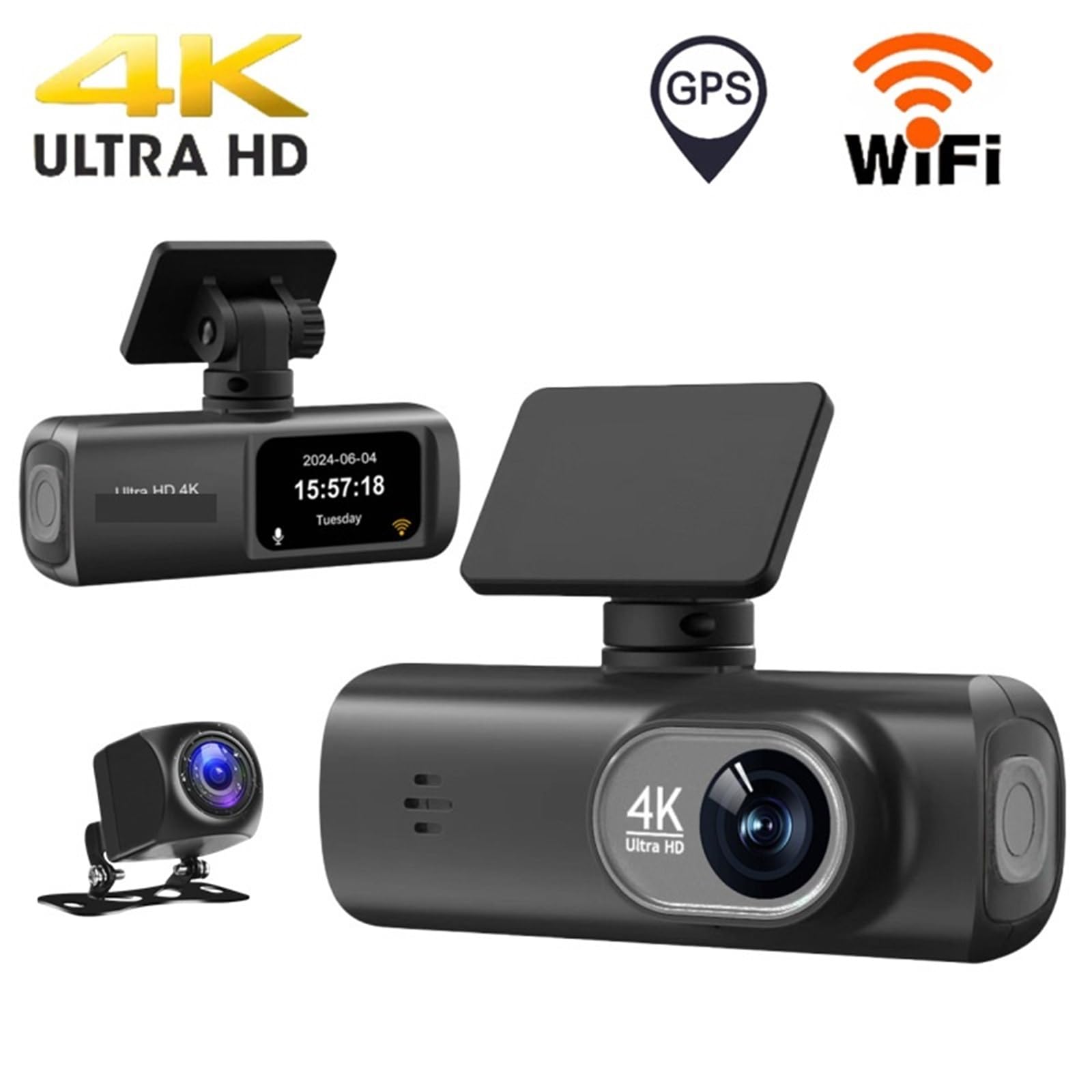 Kamera samochodowa, Kamera Samochodowa Z Podwójnym Nagrywaniem Przodu I Tyłu O Ultrawysokiej Rozdzielczości 4K, Łączność Ze Smartfonem, Śledzenie Trajektorii Jazdy GPS, dla samochodów(Without card)
