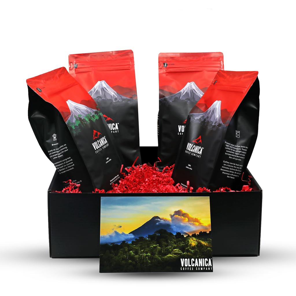 Espresso Coffee Gift Box, Whole Bean, Fresh Roasted, 4 X 16-ounces, Espresso Dark Roast, Magma Espresso Medium Roast, Los Angeles Espresso Light Roast, Cafe Cubano Miami Dark Roast