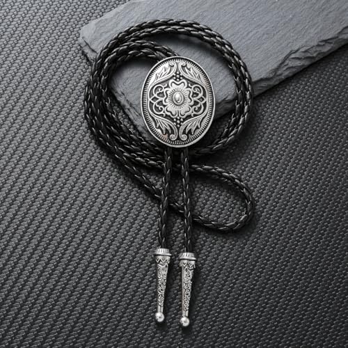 Image of GelConnie Floral Bolo Tie for Men Womens Bolo Tie Necklace Native American Black Men's Bolo Ties Western Cowboy Bolero Ties