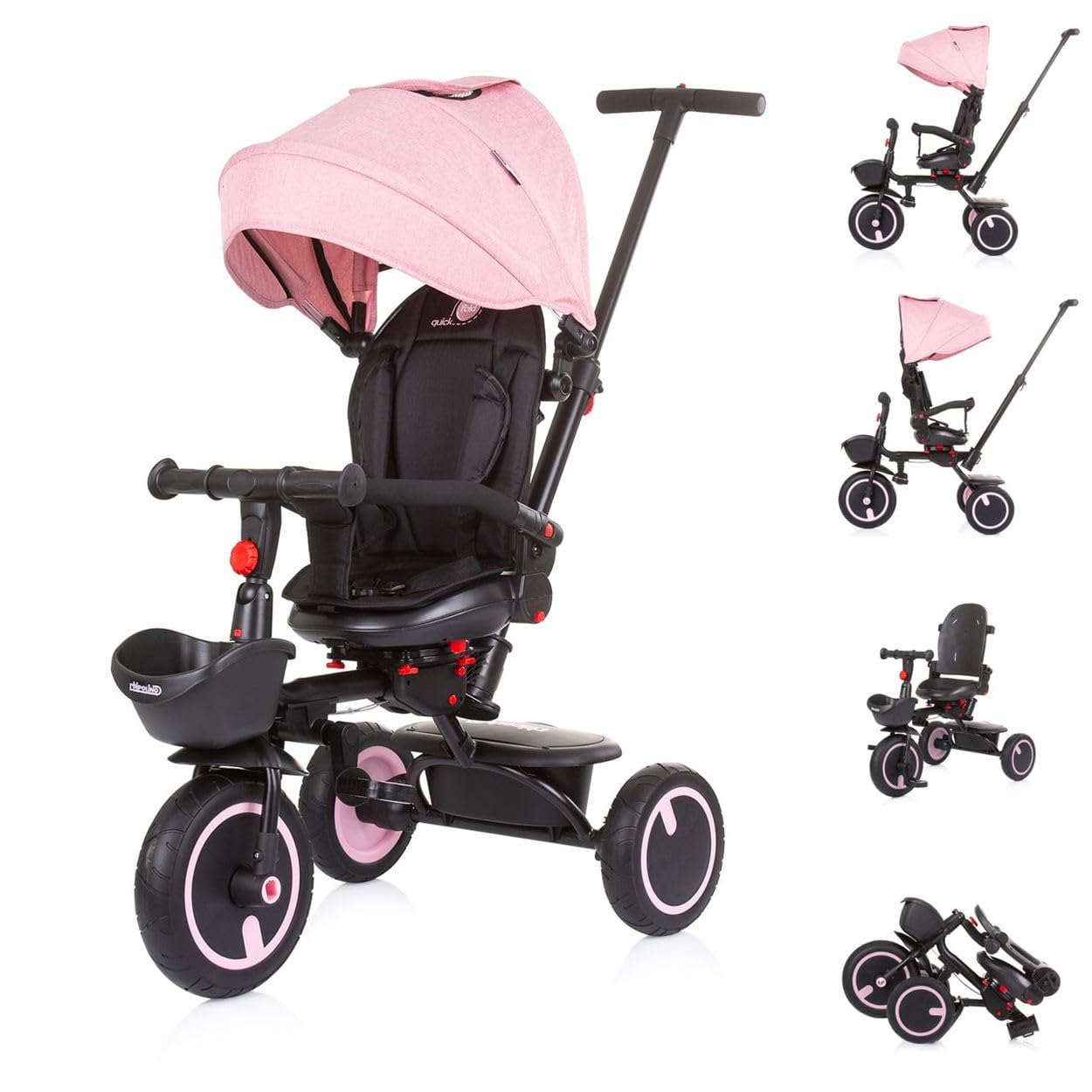 Chipolino triciclo Quick Fold 2 in 1 pieghevole sedile reversibile ruote in PU, colorazione:​rosa