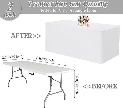 Miniatura 2 de Paquete de 2 manteles ajustables de 96 x 30 pulgadas, manteles rectangulares gruesos de alta calidad para mesas de 8 pies, mantel de tela de