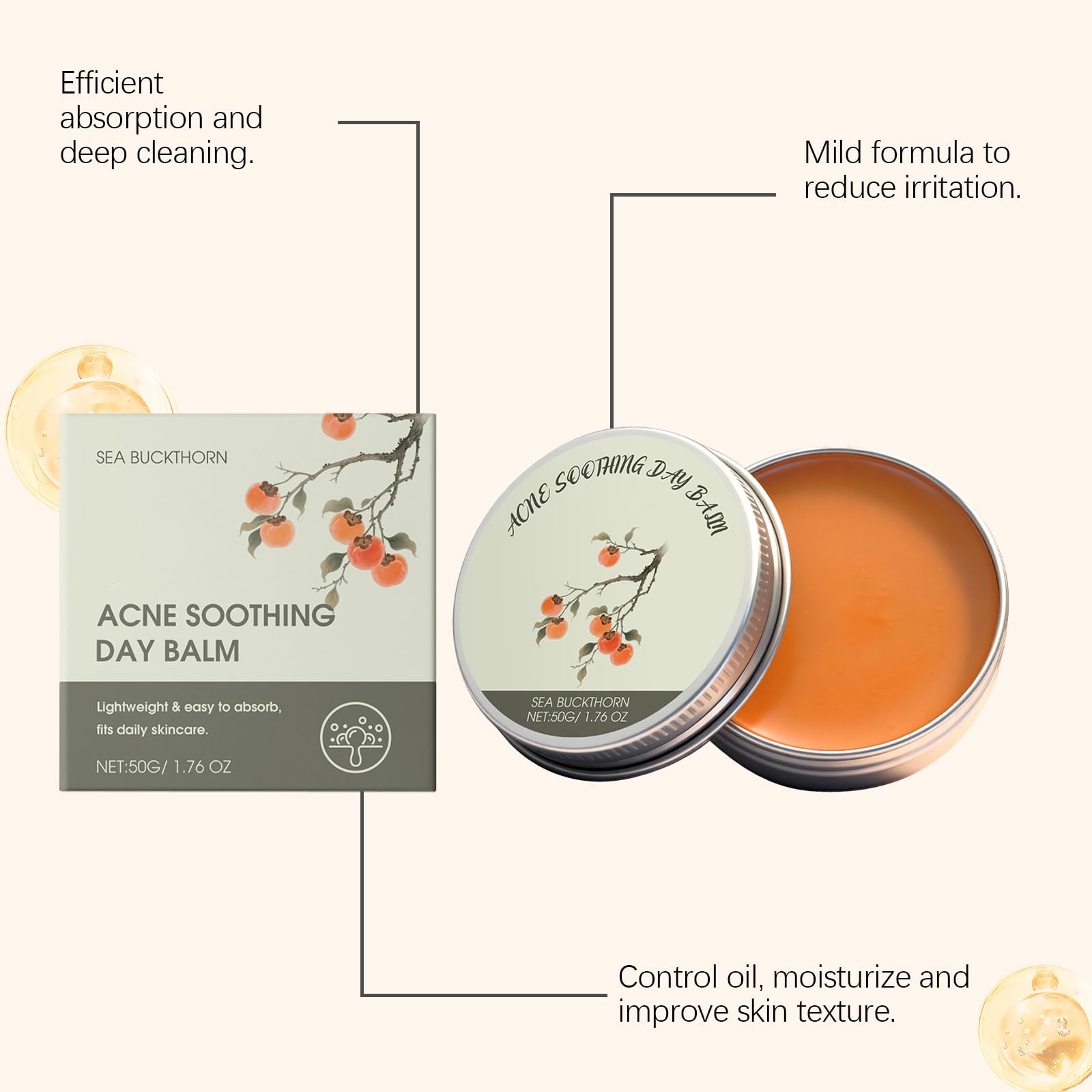 Organics Akne-Wirksamer Tagesbalsam, natürliche pflanzliche Aknebehandlung für Gesicht, Körper und Rücken | Reduziert Pickel, klärende Creme gegen Falten und Feuchtigkeitspflege (12pcs)