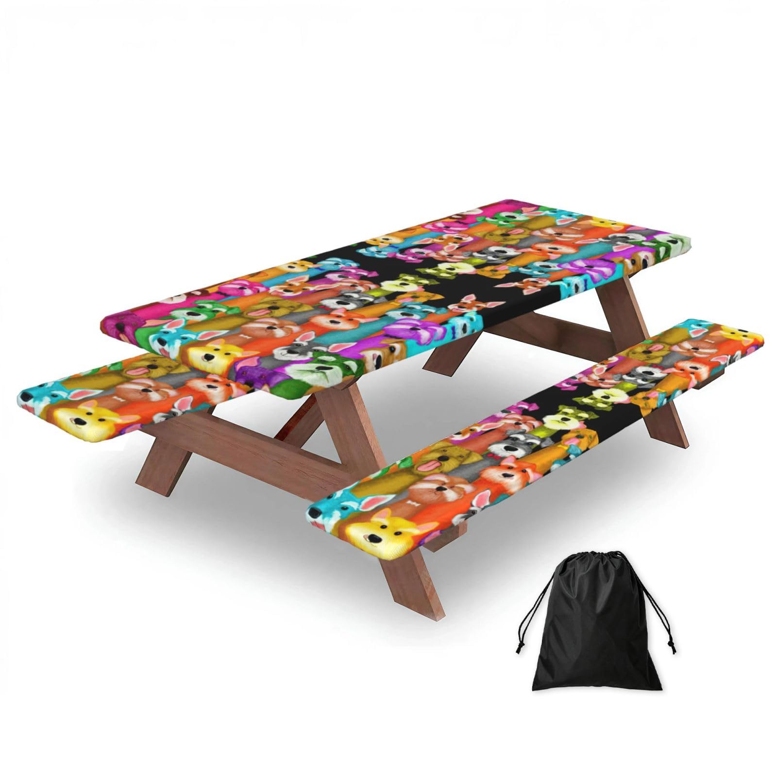 Zyjhyy Black Oil Cute Schnauzer Dogs Print Party Table Covers With Bench Covers Set Of 3 Picnic Table Cloth Wipe Clean For Garden Camping