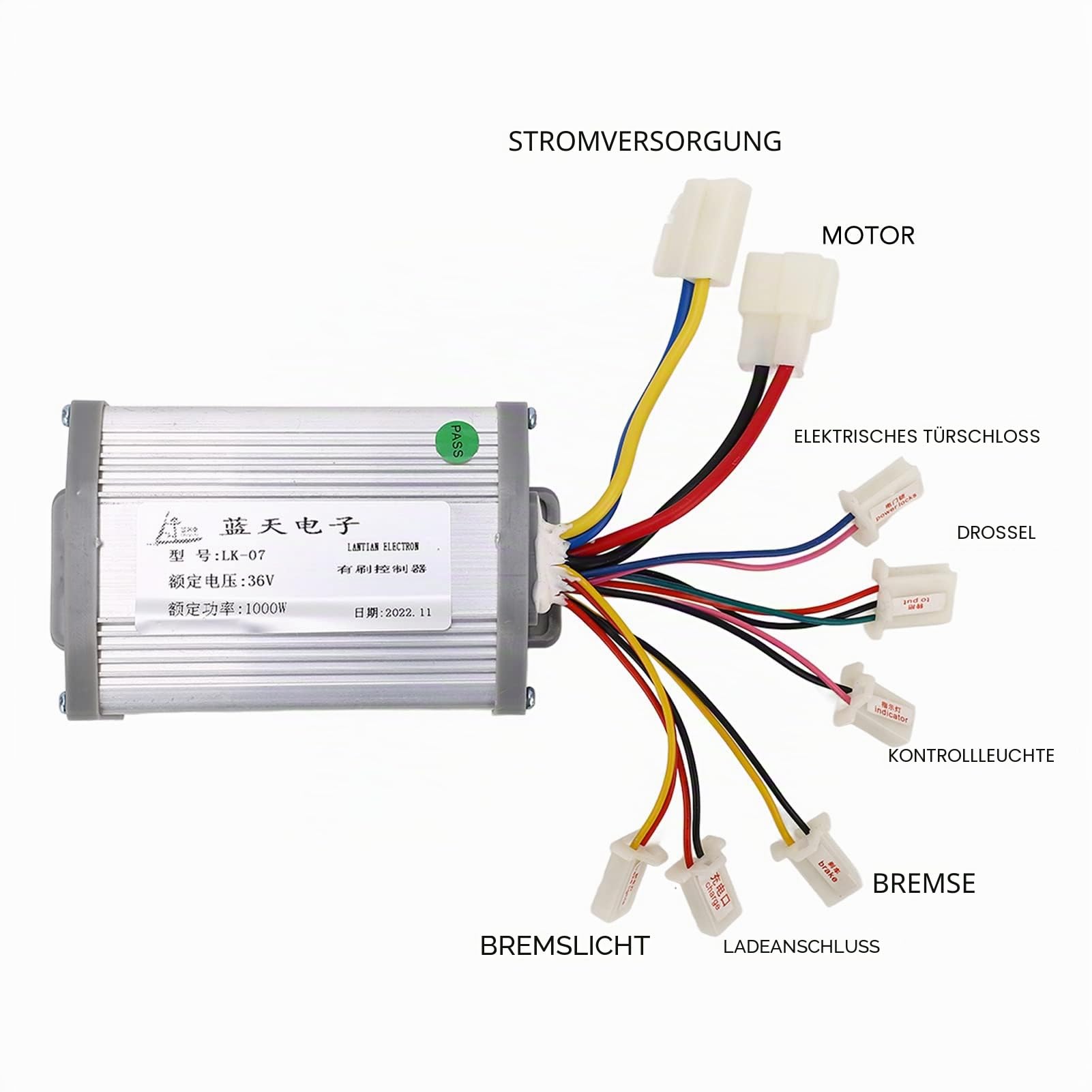 Bürstenmotor-Controller-Kit, 36 V 1000 W Motor-Controller-Kit mit Schlüsselschalter-Gaspedal, einfach zu installierender für Elektrofahrräder, Mini-Bikes
