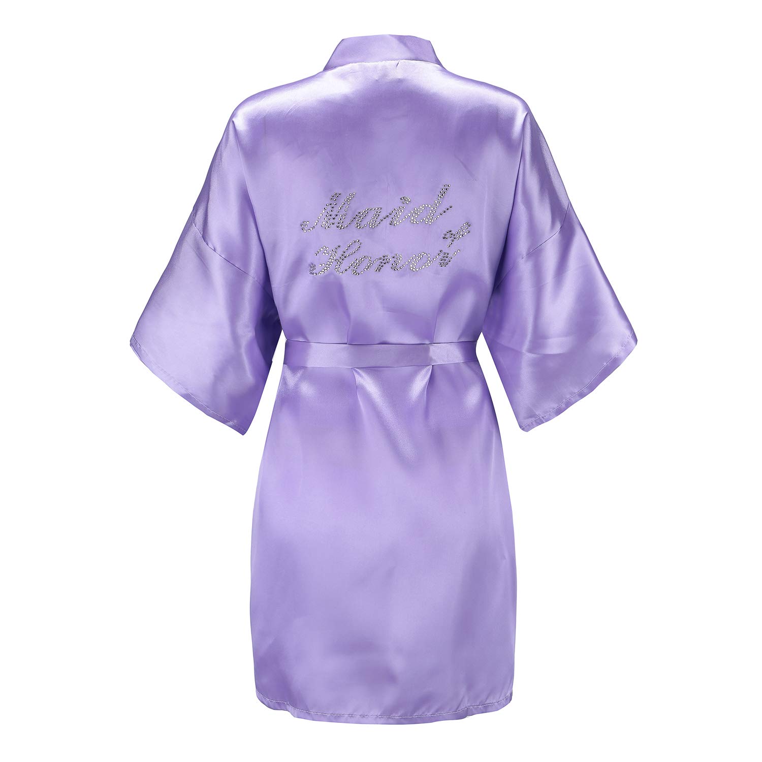 Women's One Size Silver Rhinestones Bride Bridesmaid Short Satin Robes for Wedding Party Getting Ready