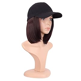 MapofBeauty 12 Inch/30 cm Short Straight Bob Wig Resistant Synthetic Hair Extension Baseball Hat Wig (Dark Brown)