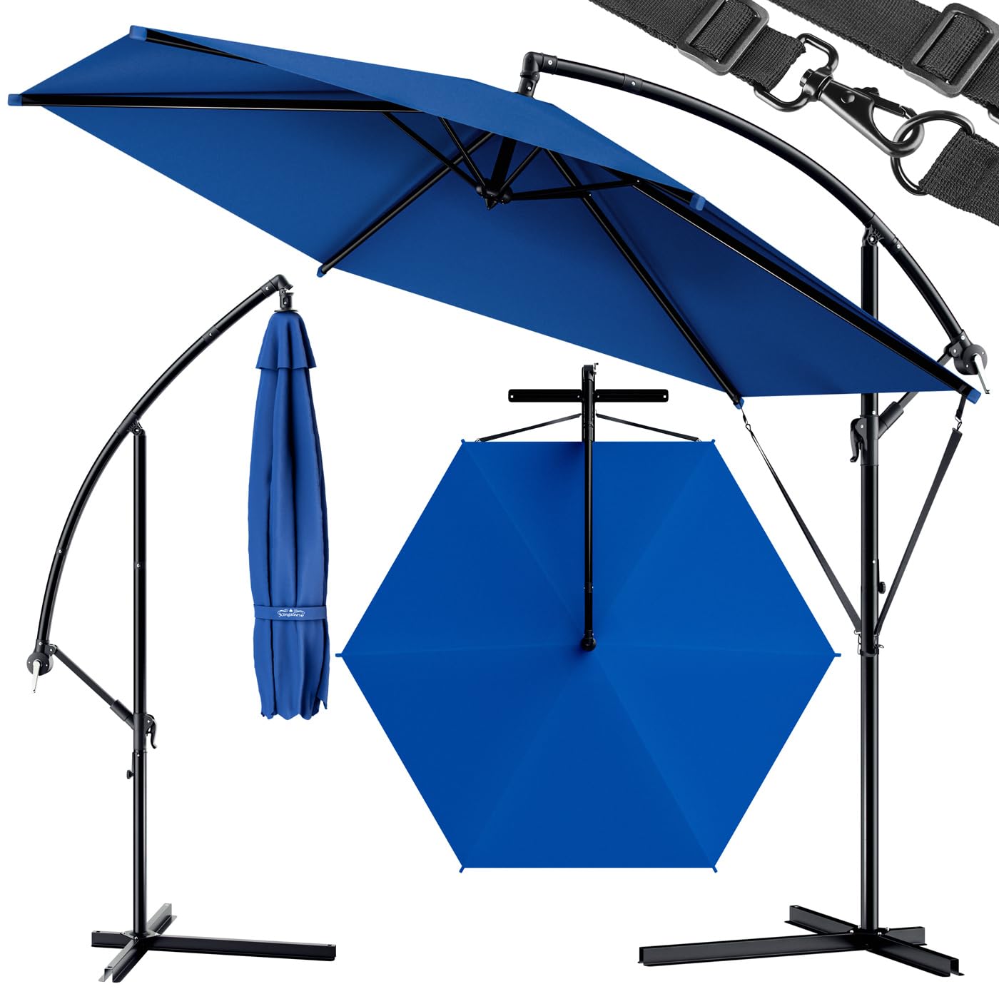 Kingsleeve Sombrilla de Jardín Grande Incluye Soporte y Funda Ø 330 cm Plegable Ajustable Para Exteriores Intemperie
