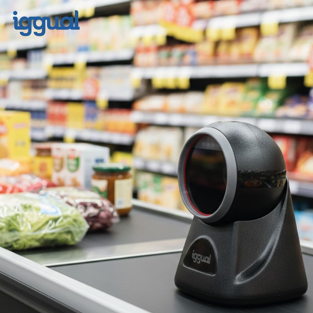 iggual-Lector de Códigos de Barras Sobremesa 2D USB – Escáner Automático con Sensor CMOS, Escáner de Sobremesa Manos Libres- - 200esc/seg. para Tiendas, Supermercados, Farmacias etc.…